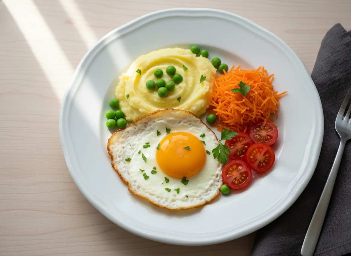 Prato com ovo frito e vegetais photo