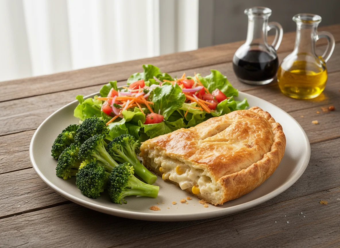 Prato com salada, brócolis e torta salgada photo