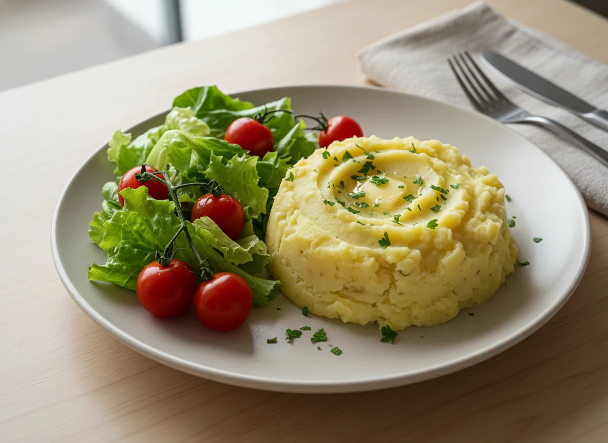 Prato com salada e batata amassada photo