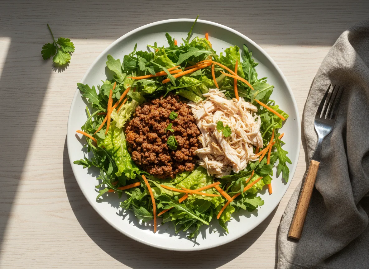 Prato com salada e carne moída photo