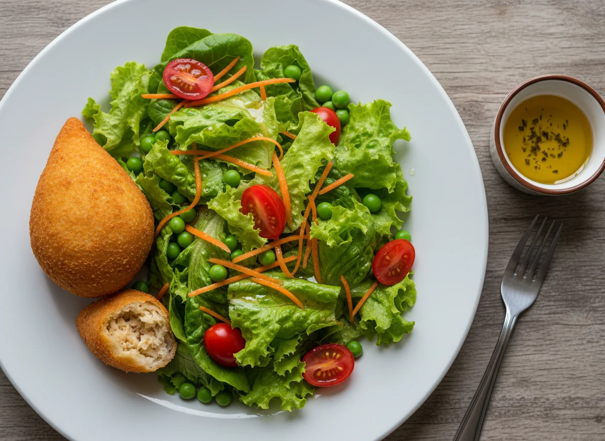 Prato com salada e salgado frito photo