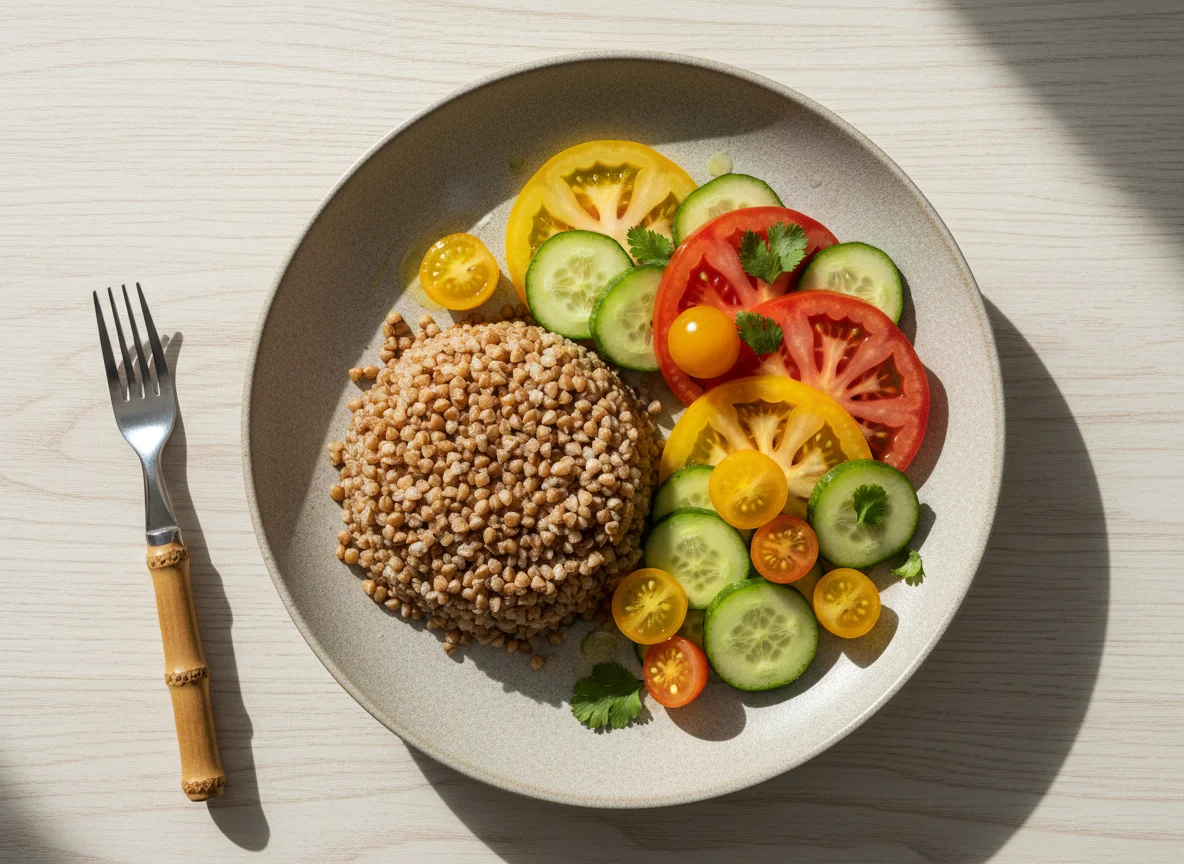 Prato com trigo sarraceno e salada photo