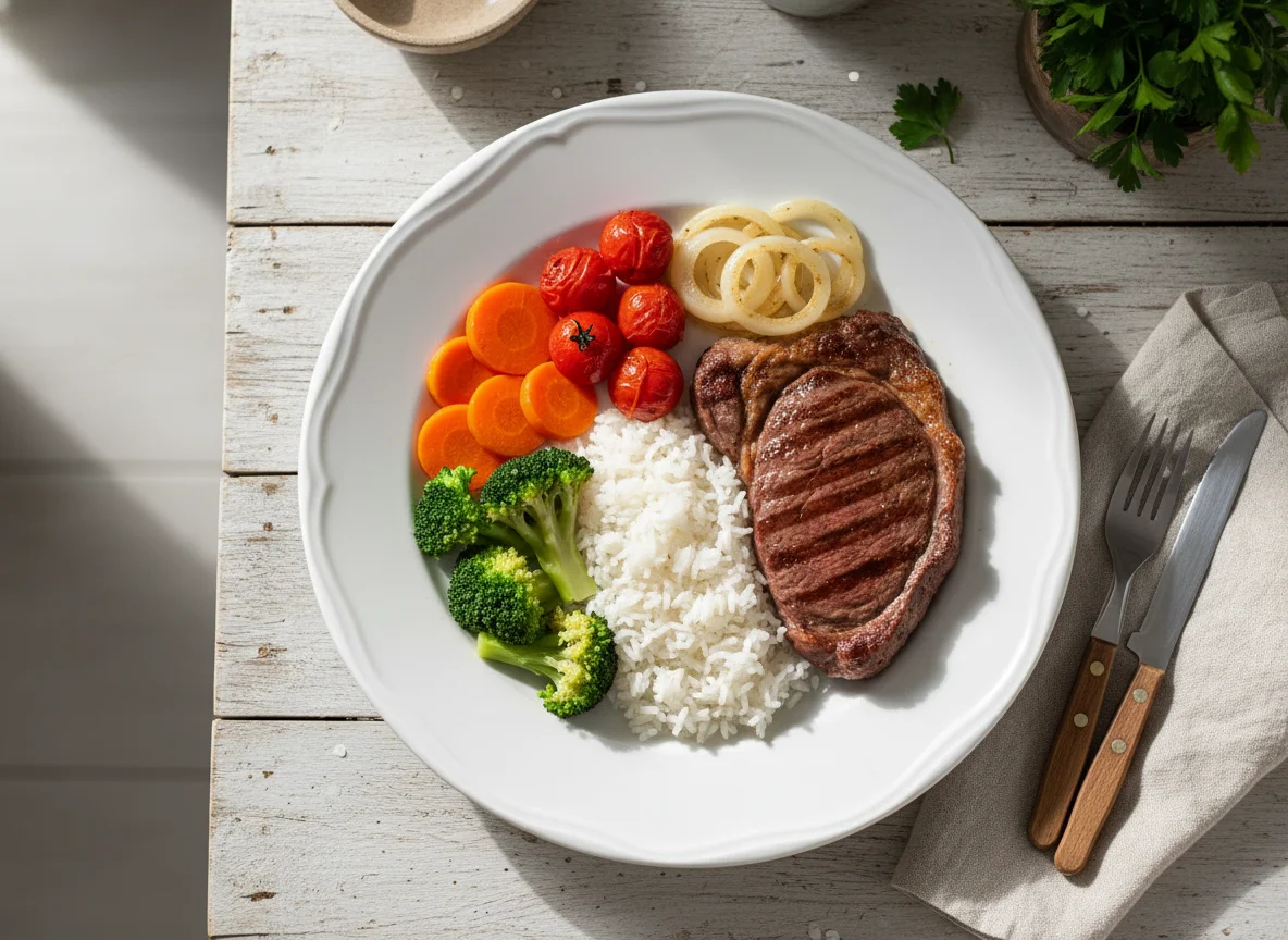 Prato Completo com Bife e Legumes photo