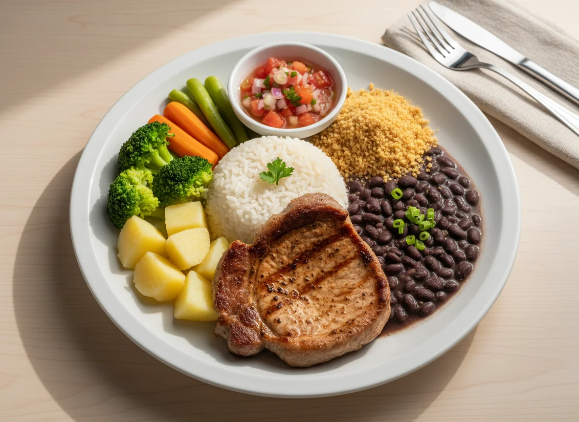 Prato completo com carne e legumes photo