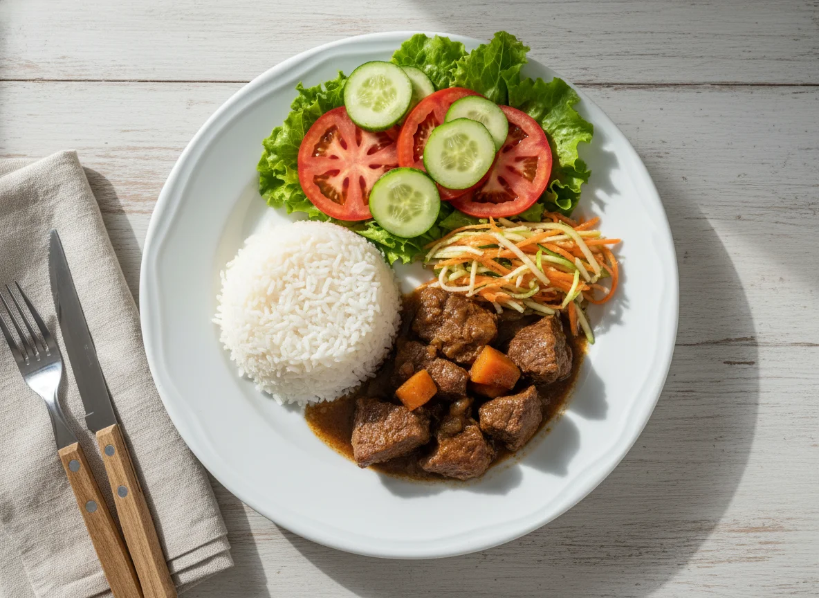 Prato completo com carne e salada photo