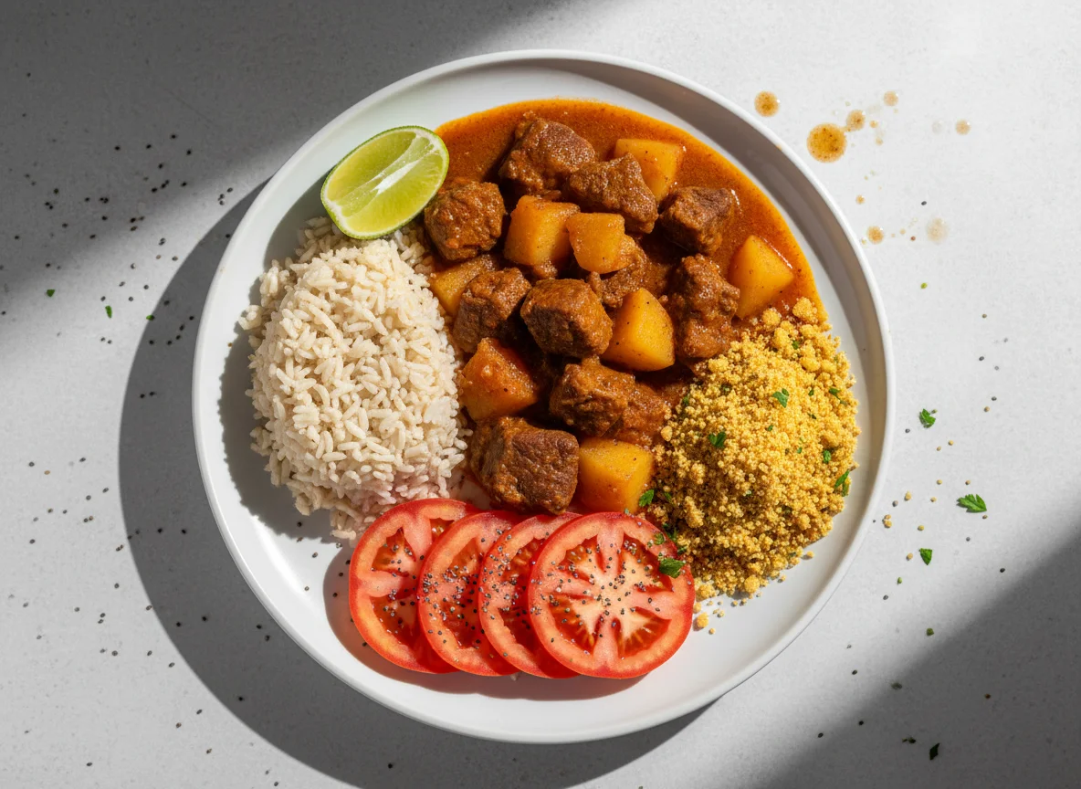 Prato completo com carne ensopada photo