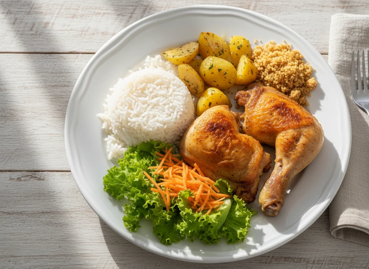 Prato completo com frango assado photo