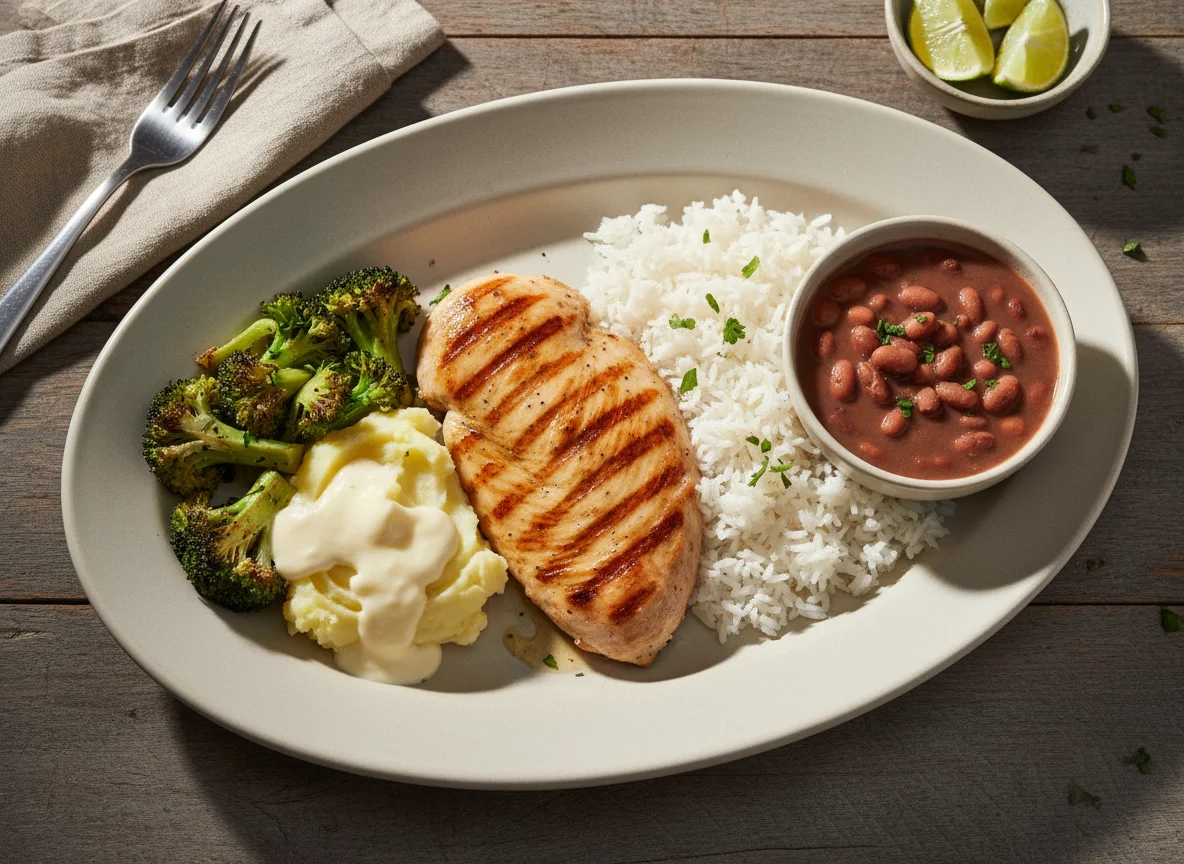 Prato completo com frango e acompanhamentos photo