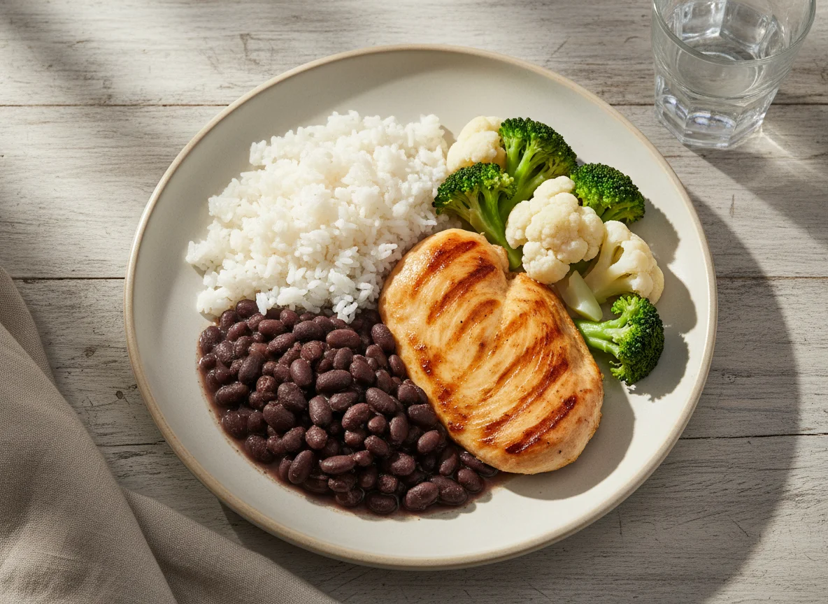 Prato completo com frango e vegetais photo