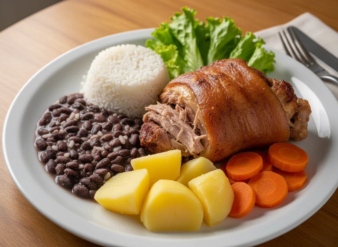 Prato completo com pernil assado photo