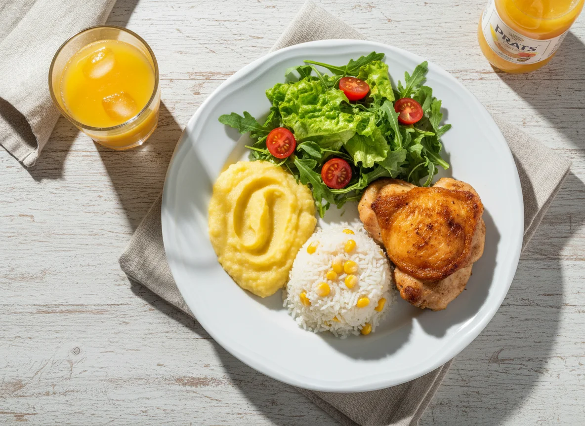 Prato completo com salada e suco photo