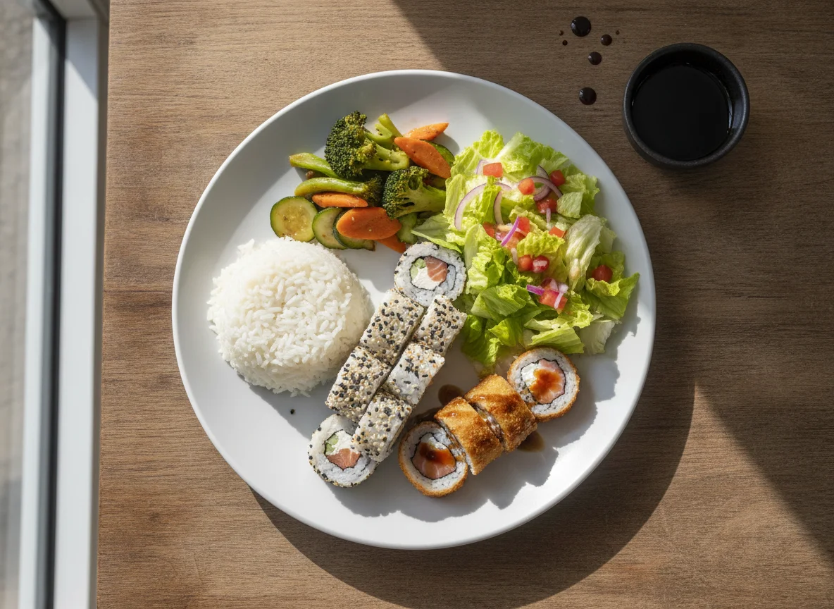 Prato de Almoço com Sushi e Salada photo