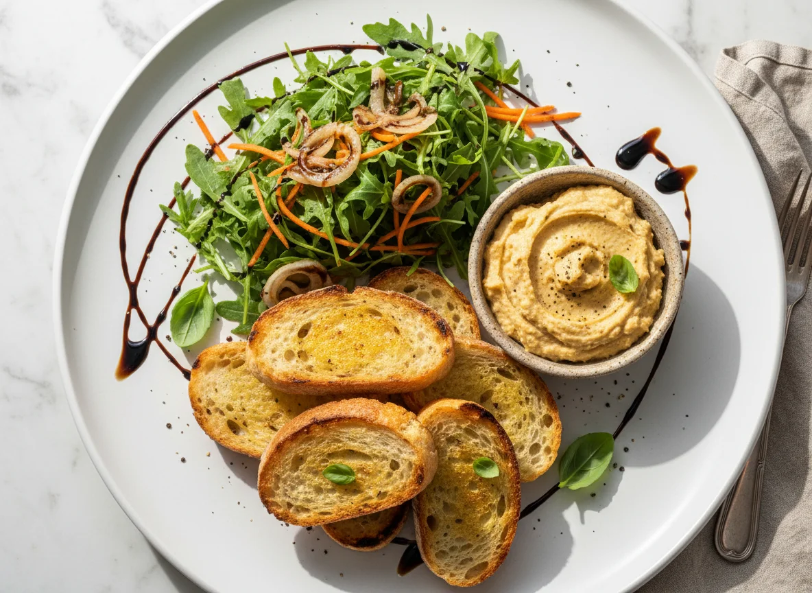 Prato de Aperitivos com Pão Grelhado e Salada photo