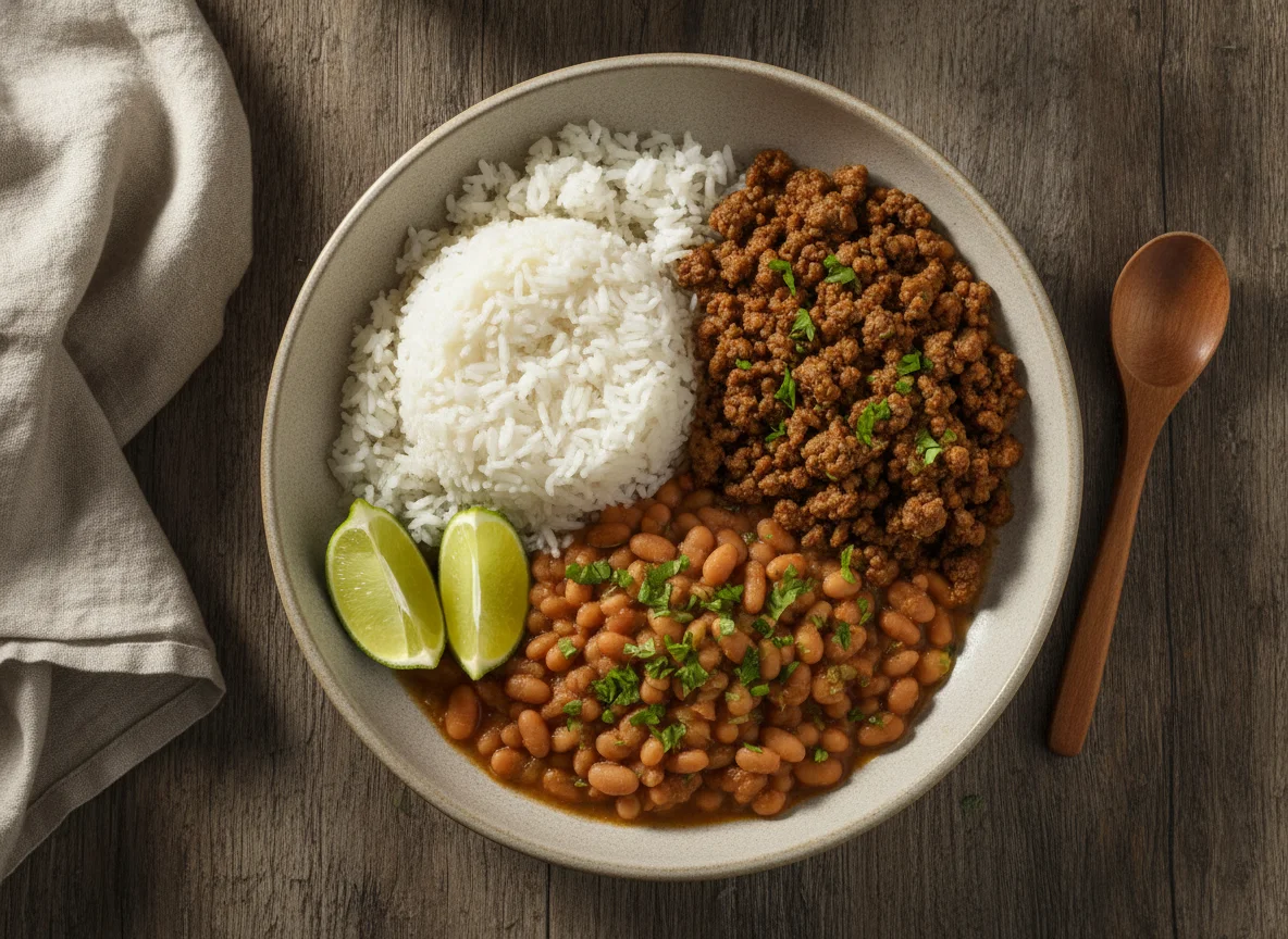 Prato de Arroz, Feijão e Carne Moída photo