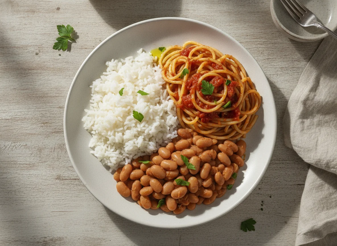 Prato de Arroz, Feijão e Macarrão photo