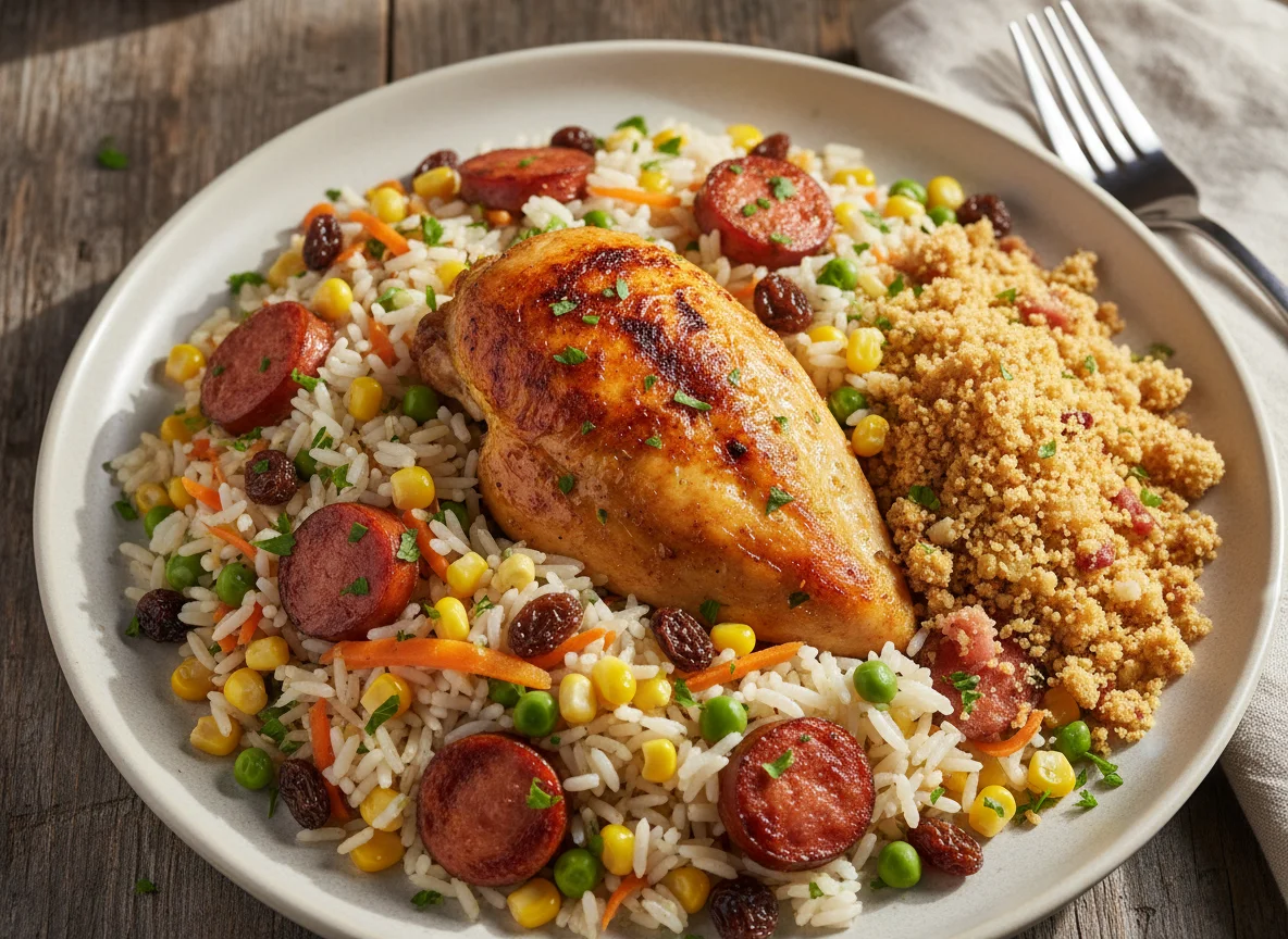 Prato de Arroz Festivo com Frango e Farofa photo