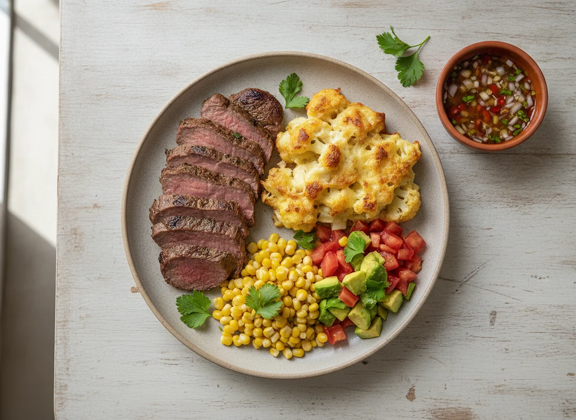 Prato de carne assada com legumes e gratinado photo