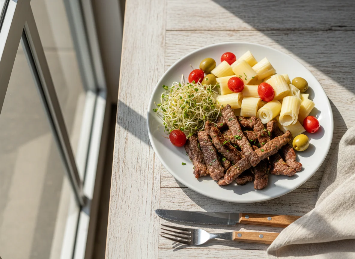 Prato de carne com acompanhamentos photo