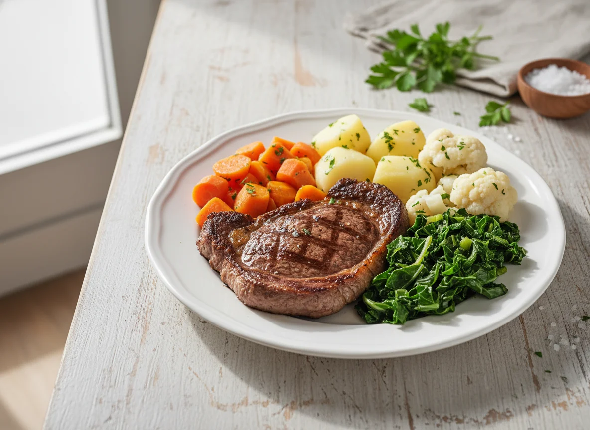 Prato de carne com legumes photo