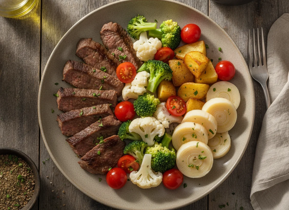Prato de Carne com Legumes e Palmito photo
