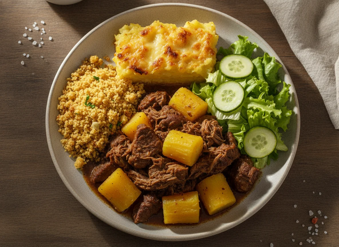 Prato de Carne com Mandioca e Salada photo