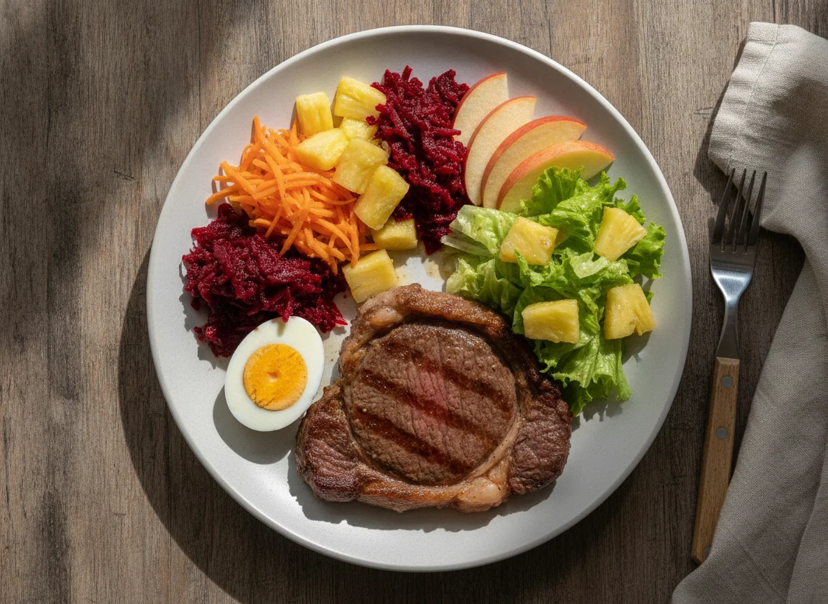 Prato de Carne com Ovo e Salada photo
