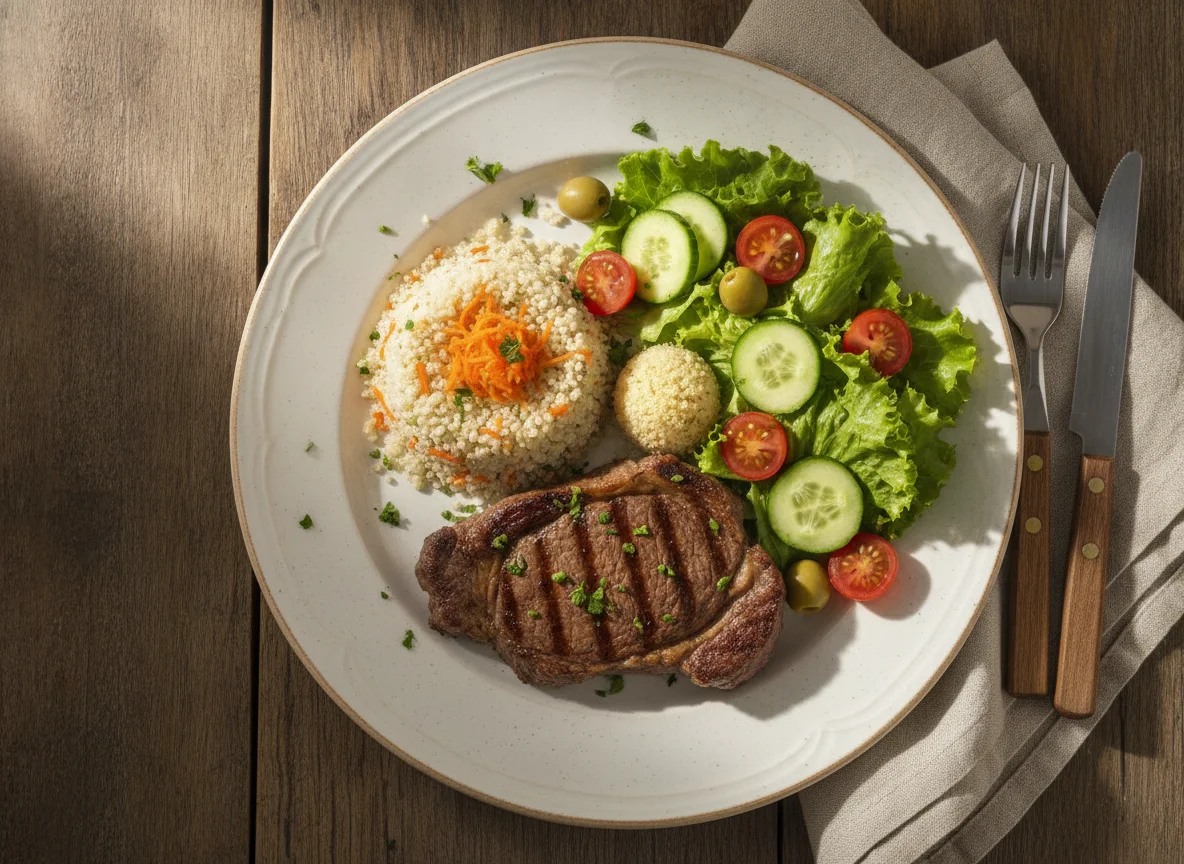 Prato de Carne com Quinoa e Salada photo