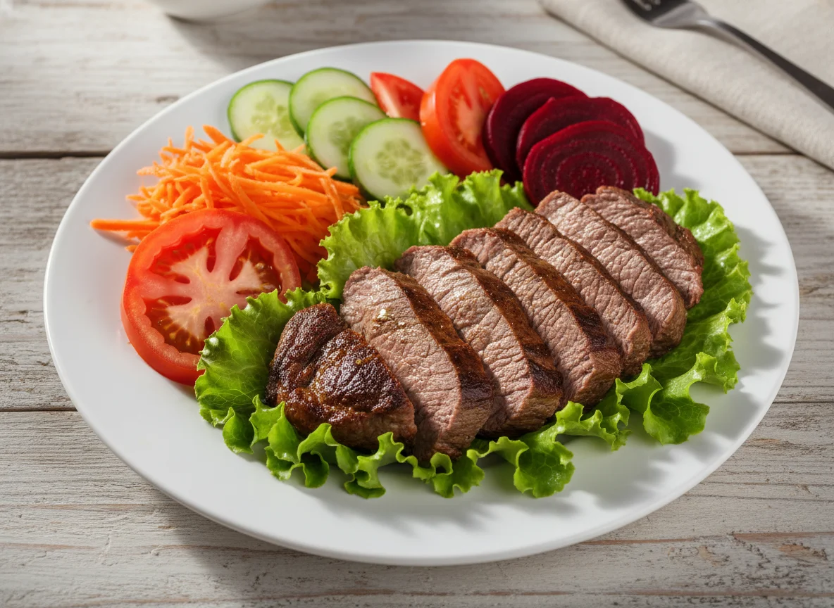 Prato de carne com salada photo