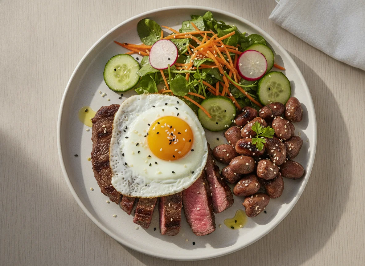 Prato de Carne com Salada e Coração de Galinha photo