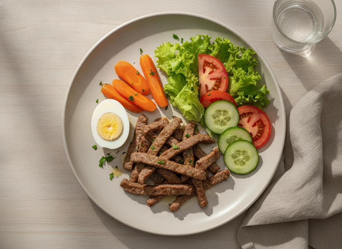 Prato de Carne com Salada e Ovo Cozido photo