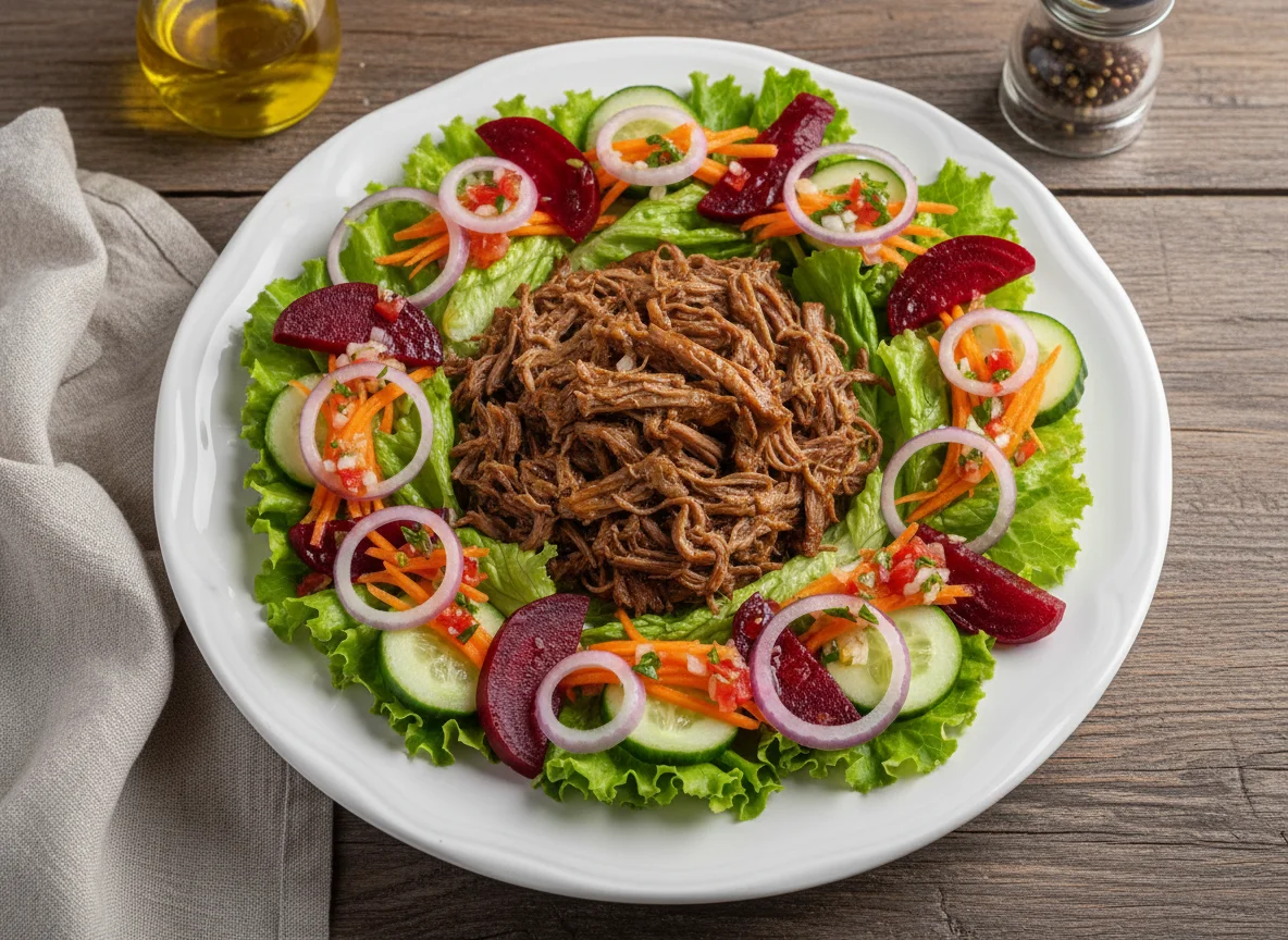 Prato de carne com salada mista photo