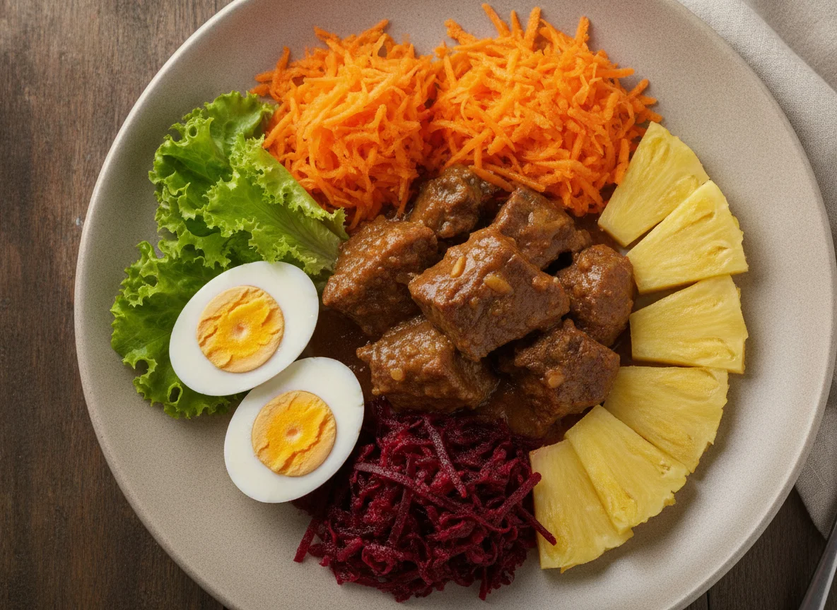 Prato de Carne Cozida com Salada e Abacaxi photo