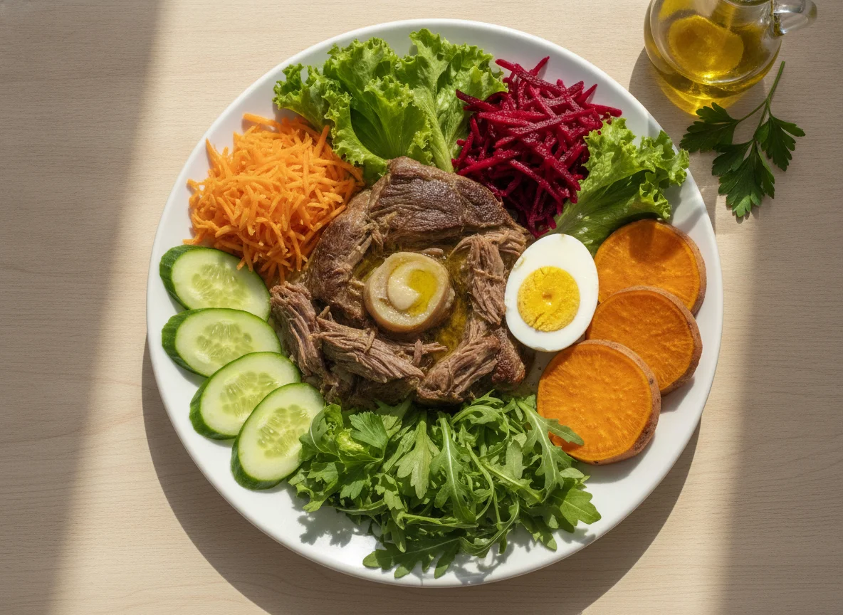 Prato de Carne Cozida com Salada e Ovo photo
