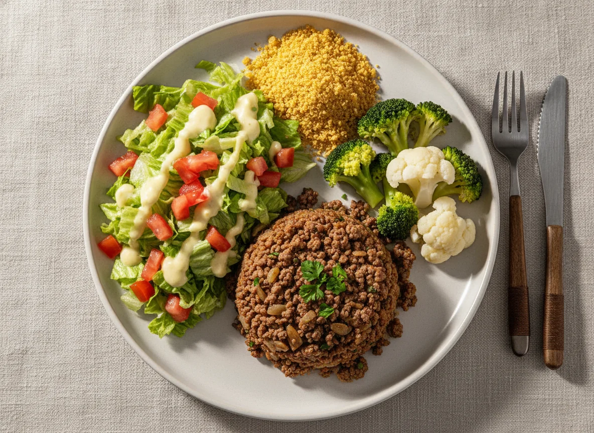 Prato de Carne Moída com Salada e Vegetais photo