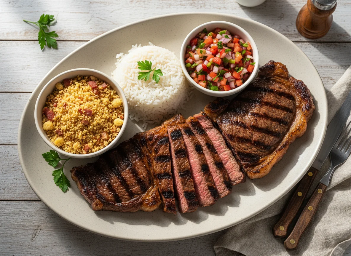 Prato de churrasco com acompanhamentos photo