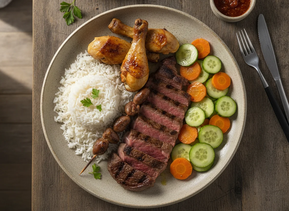 Prato de Churrasco com Arroz e Salada photo