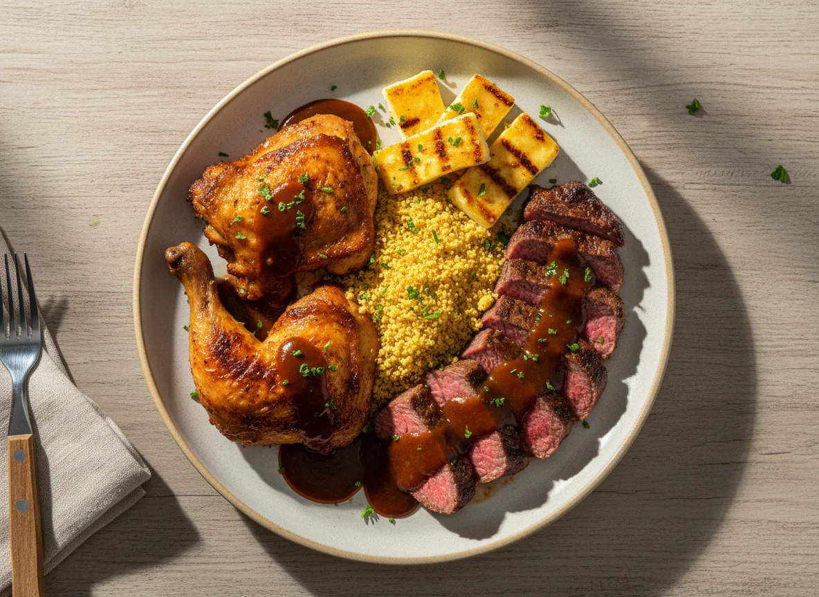 Prato de Churrasco com Farofa e Queijo Coalho photo