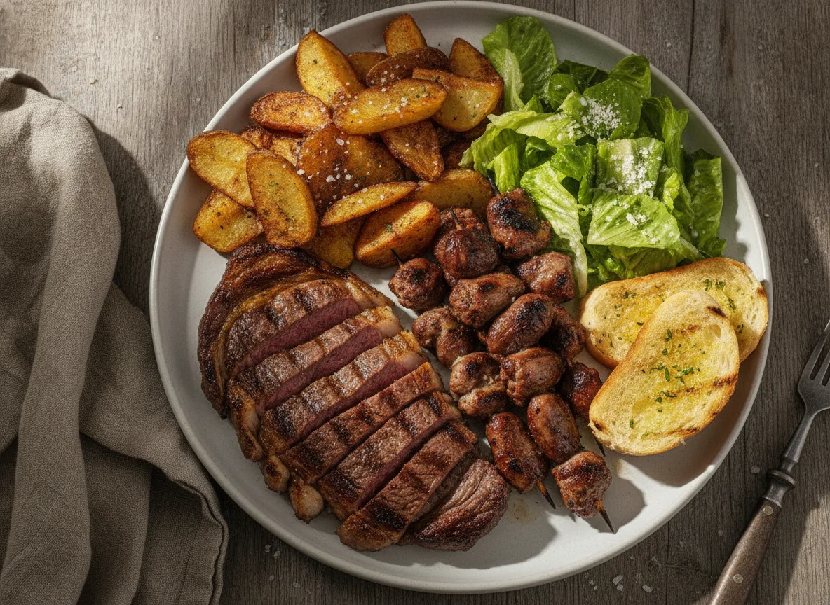 Prato de Churrasco com Picanha, Coração de Galinha e Batatas Rústicas photo