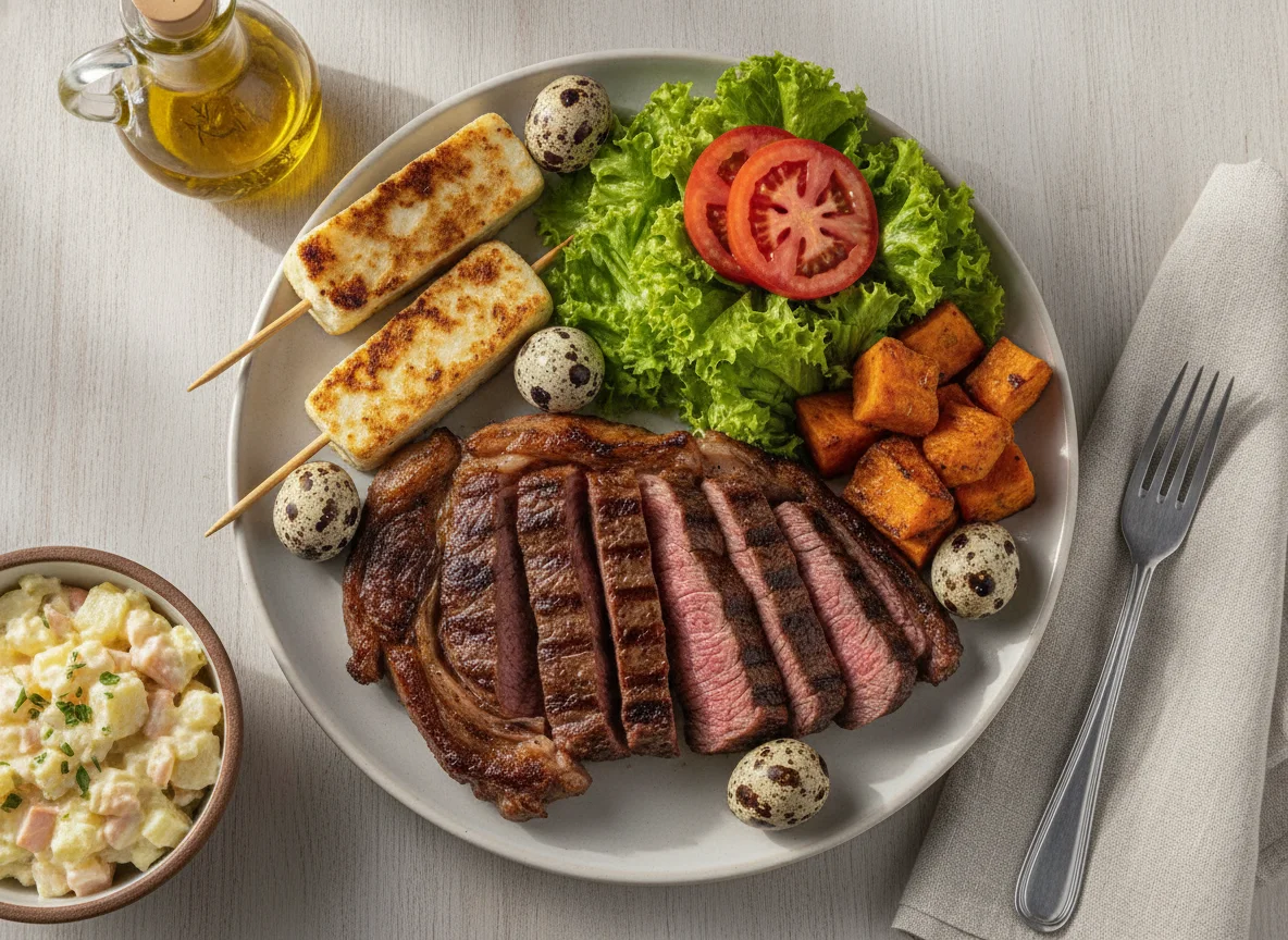 Prato de Churrasco com Salada e Acompanhamentos photo