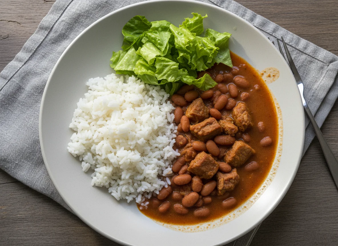 Prato de Feijão, Arroz, Carne de Porco e Salada photo