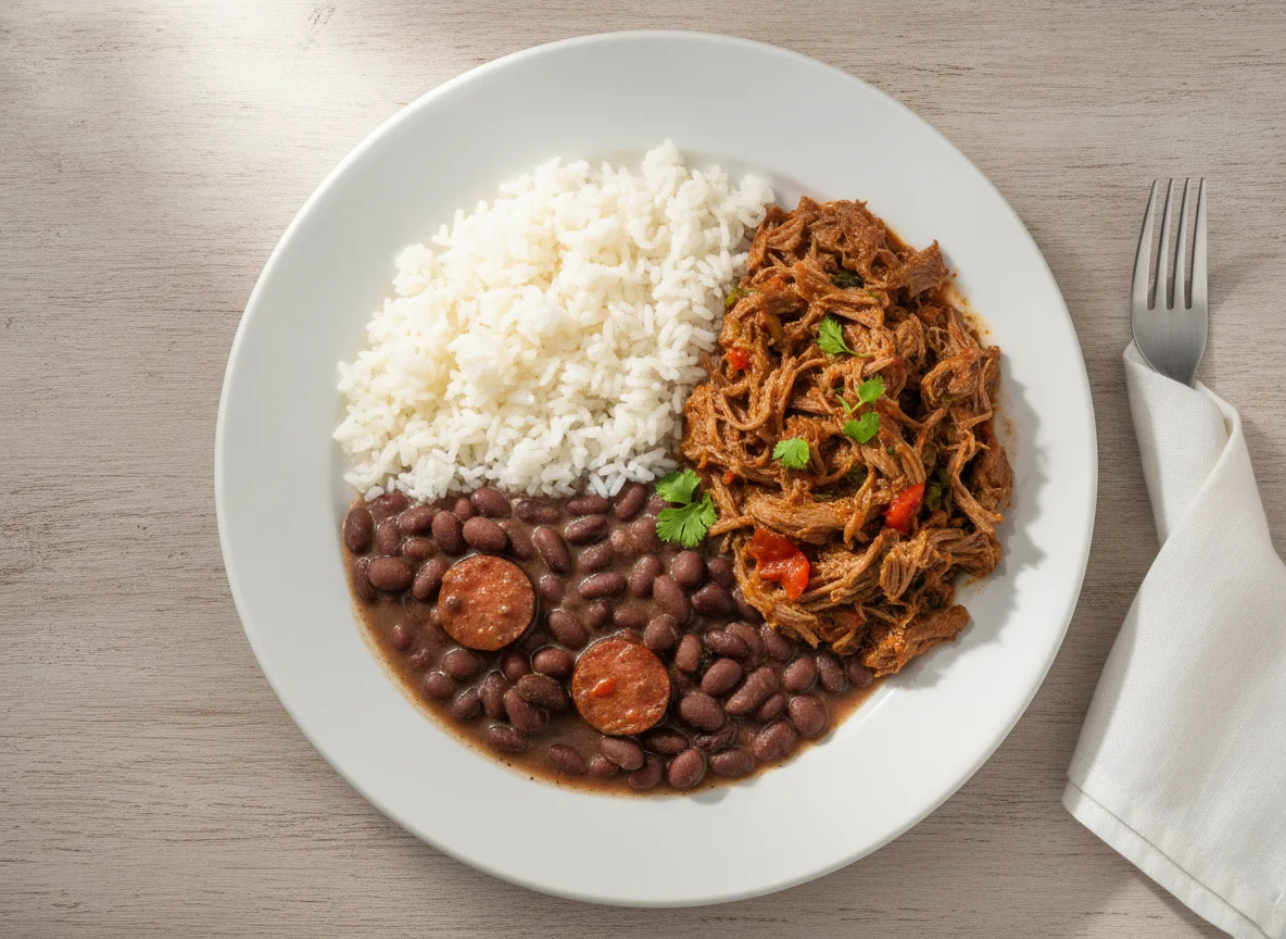 Prato de Feijão, Arroz e Carne Desfiada photo