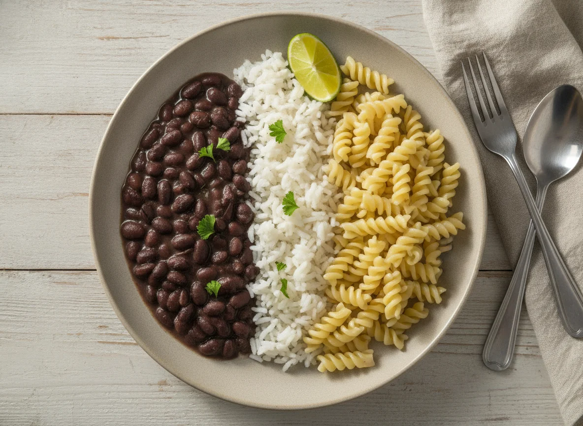 Prato de feijão, arroz e macarrão photo