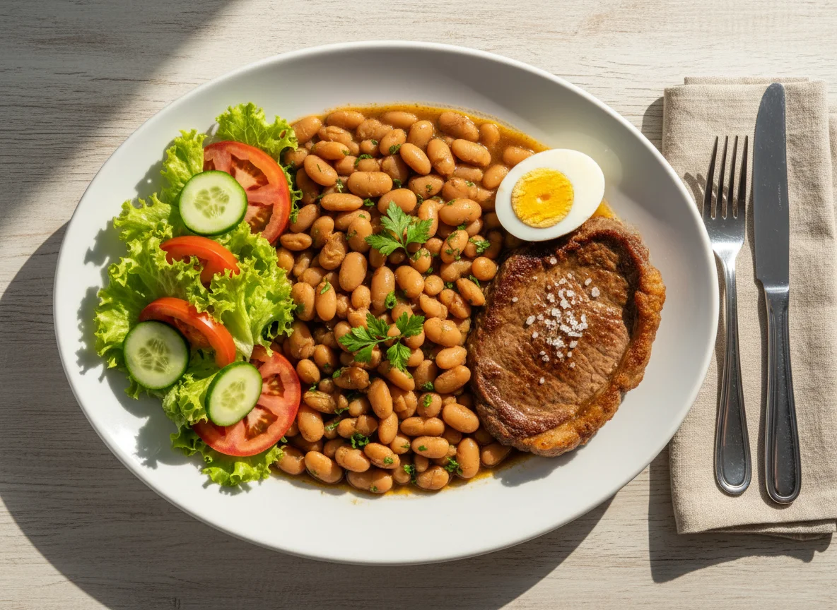 Prato de Feijão, Salada, Ovo e Bife photo