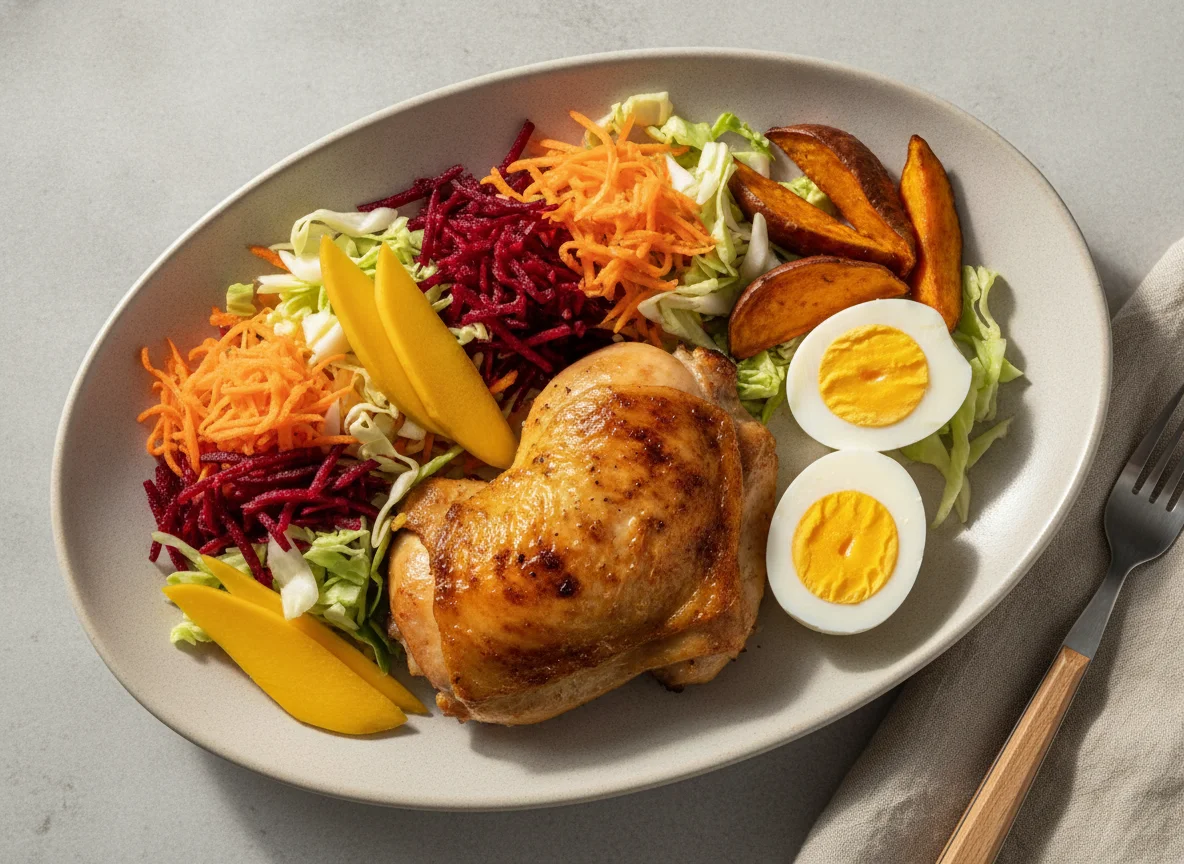 Prato de Frango Assado com Salada e Ovo photo