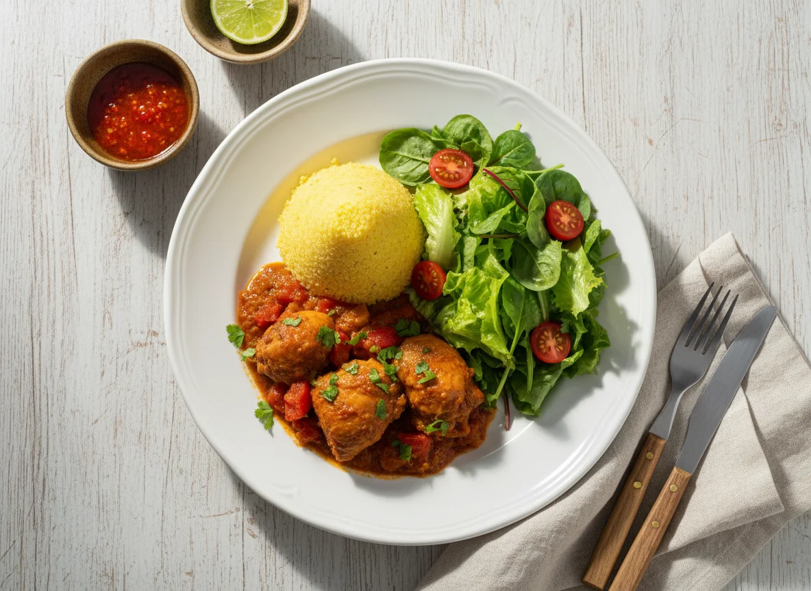 Prato de frango com cuscuz e salada photo