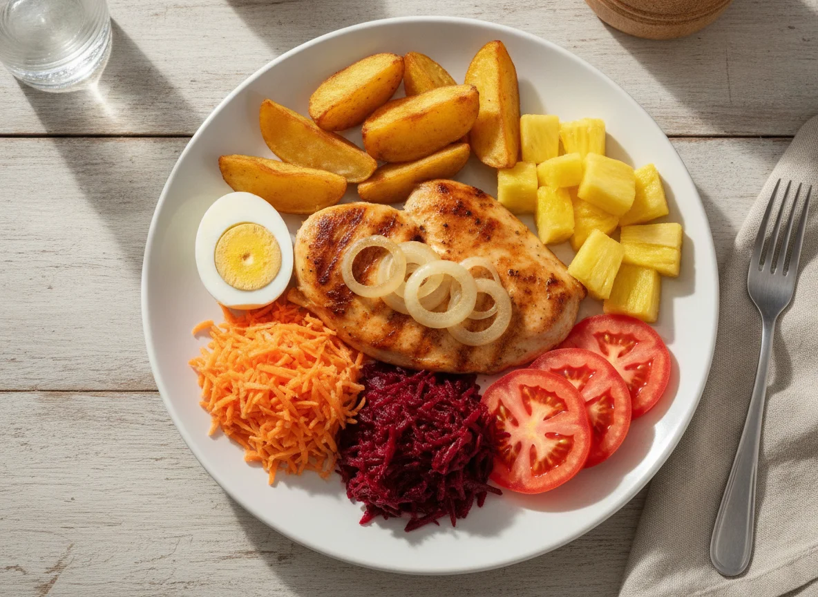 Prato de Frango com Salada e Abacaxi photo