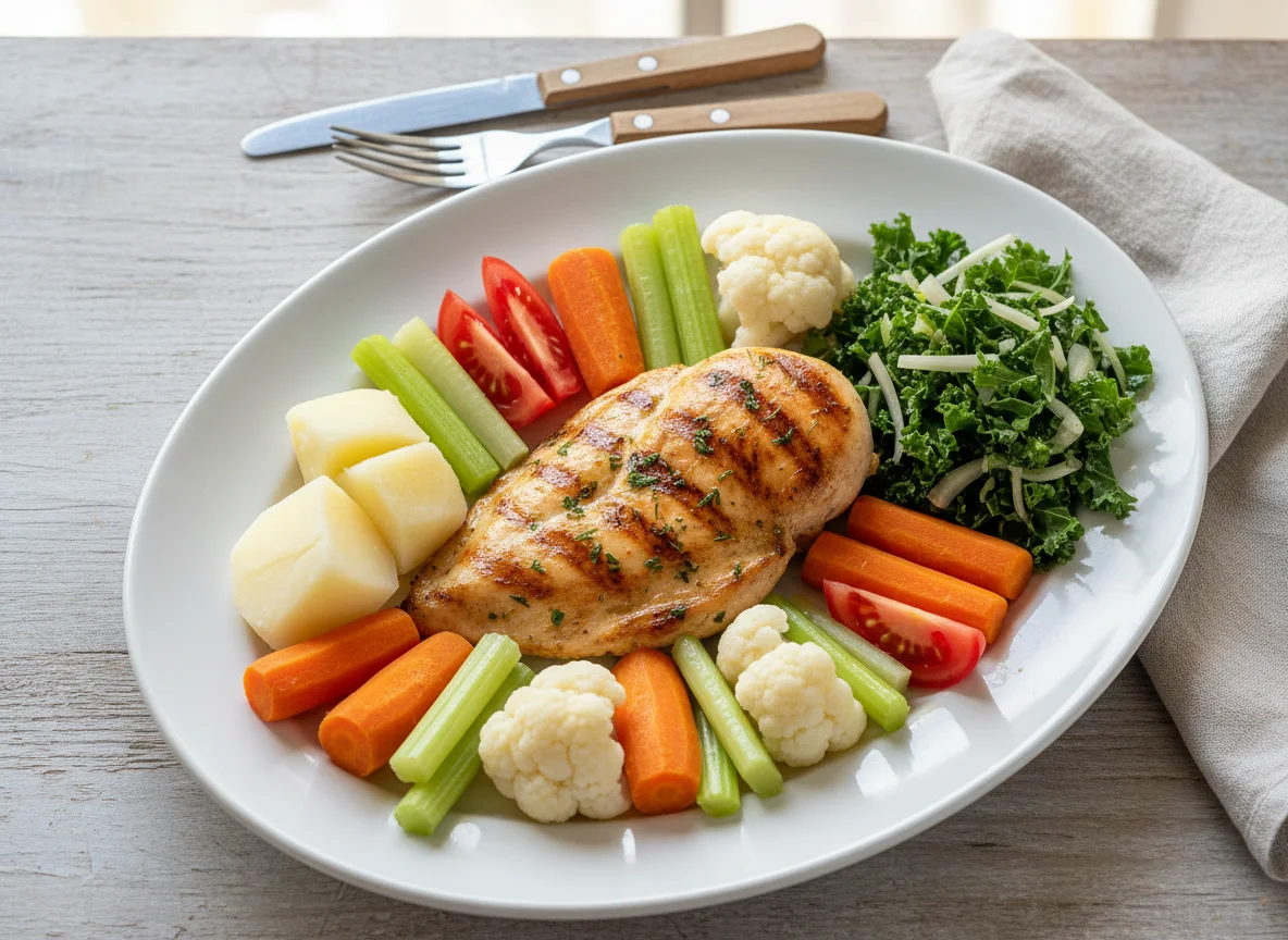 Prato de frango grelhado com salada photo