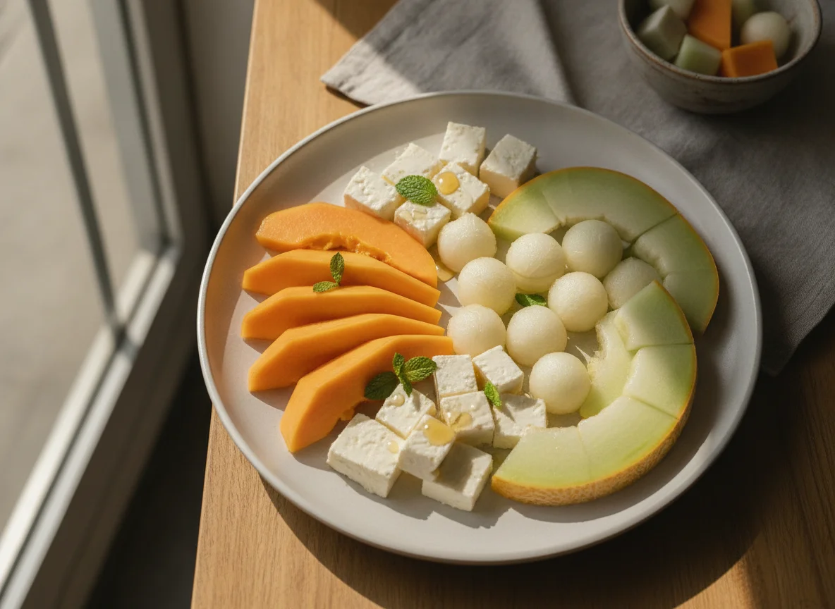 Prato de frutas com queijo photo