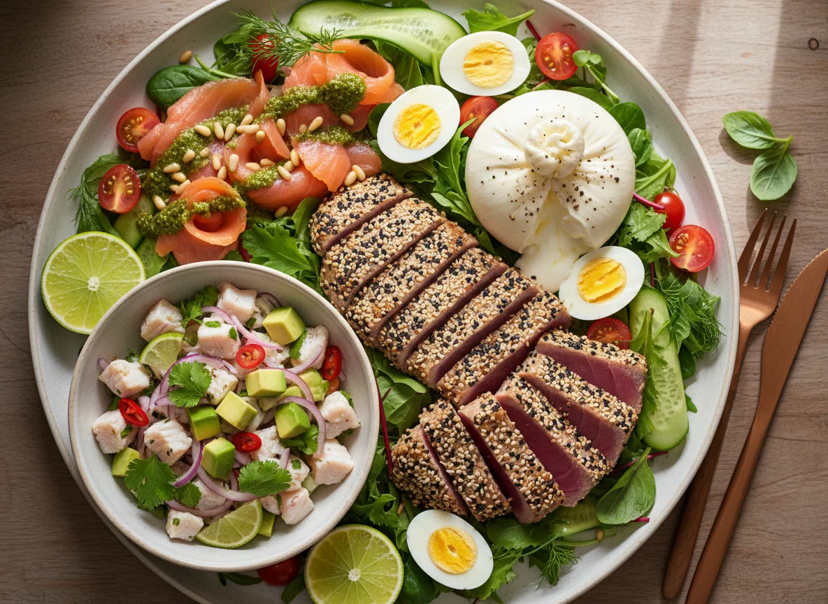 Prato de frutos do mar e salada photo