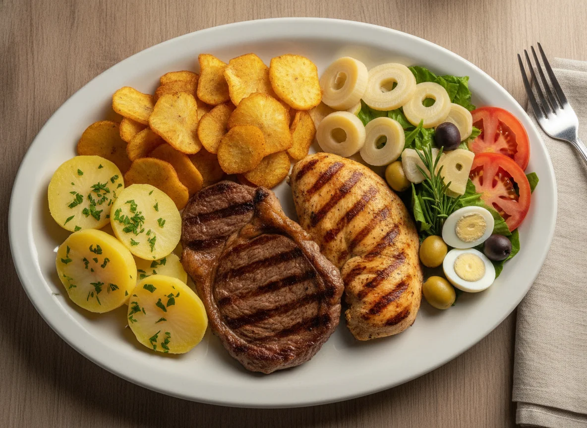 Prato de Grelhados com Salada e Chips photo